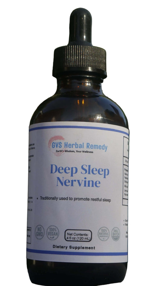 Deep Sleep Nervine Tincture in a dropper bottle for promoting restful sleep.